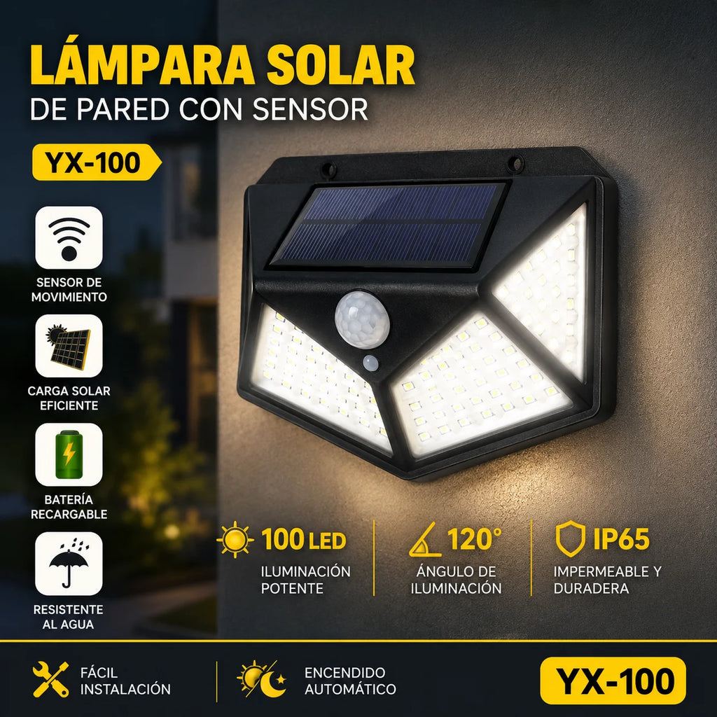 Foco Aplique Lámpara Solar LED de Pared con Sensor de Movimiento