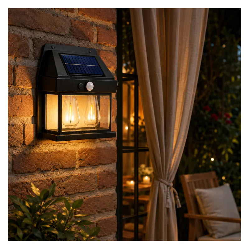 Aplique Doble Solar LED Exterior Con Sensor De Movimiento Luz Cálida IP65